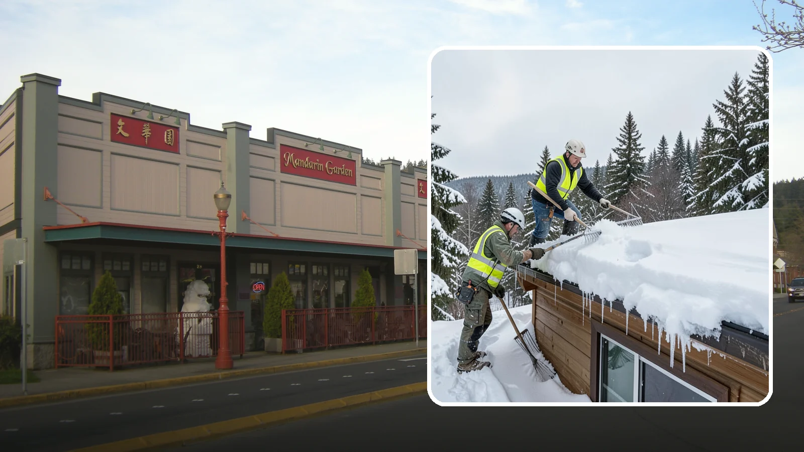 Low-Slope Roof Snow Removal in Issaquah, King County, WA - We remove snow from flat and low-slope roofs where heavy Northwest snow collects and lingers.