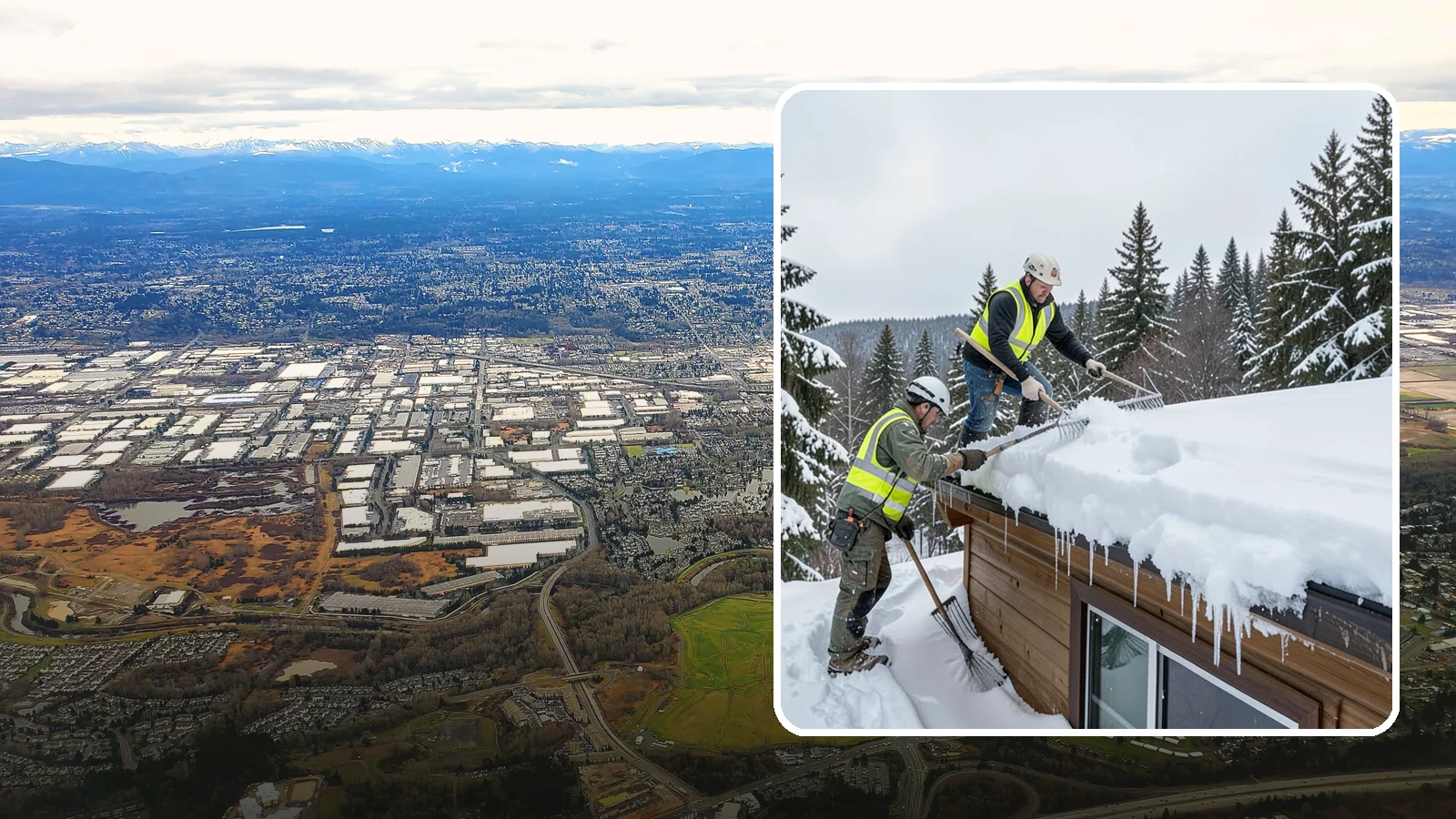 Low-Slope Roof Snow Removal in Kent, King County, WA - We remove snow from flat and low-slope roofs where heavy Northwest snow collects and lingers.