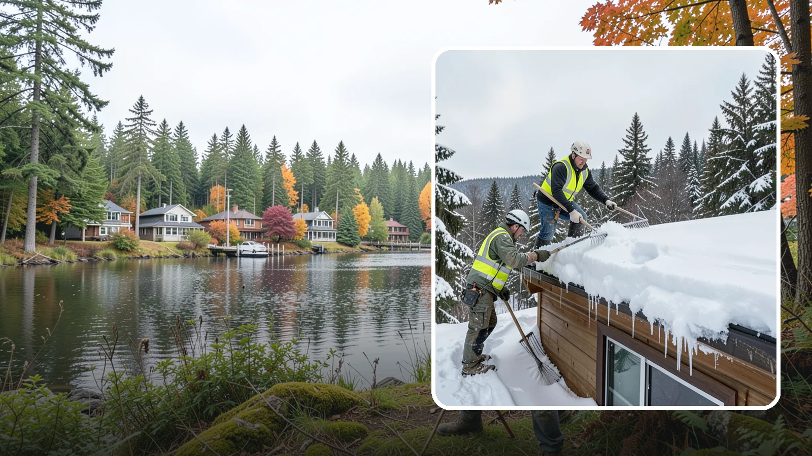 Low-Slope Roof Snow Removal in La Conner, Skagit County, WA - We remove snow from flat and low-slope roofs where heavy Northwest snow collects and lingers.