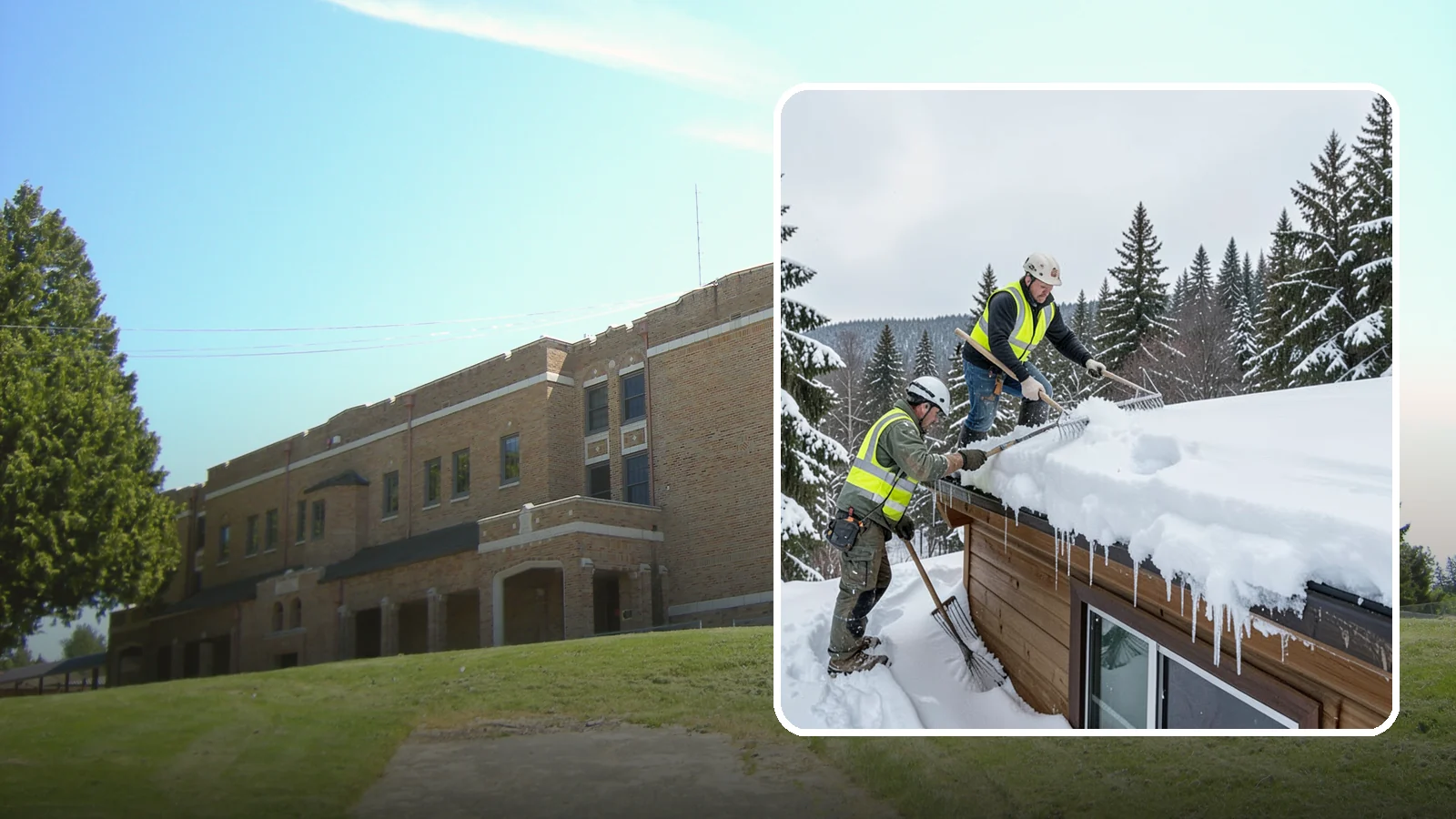 Low-Slope Roof Snow Removal in Maple Valley, King County, WA - We remove snow from flat and low-slope roofs where heavy Northwest snow collects and lingers.