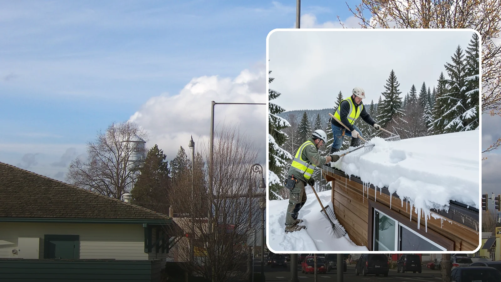 Low-Slope Roof Snow Removal in Marysville, Snohomish County, WA - We remove snow from flat and low-slope roofs where heavy Northwest snow collects and lingers.