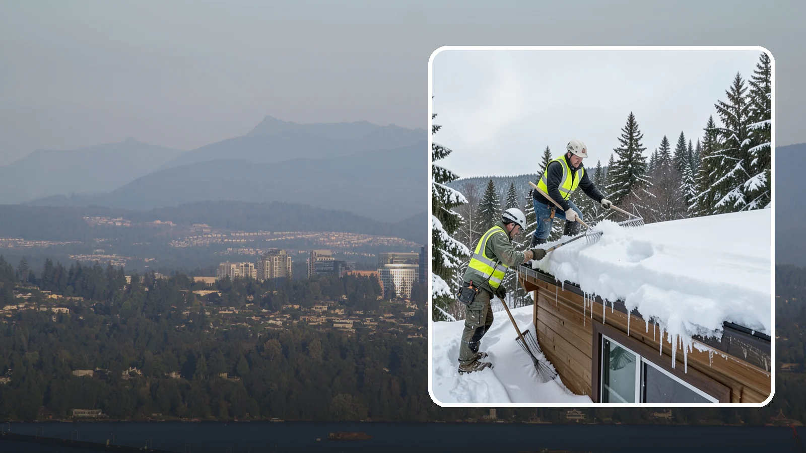 Low-Slope Roof Snow Removal in Medina, King County, WA - We remove snow from flat and low-slope roofs where heavy Northwest snow collects and lingers.