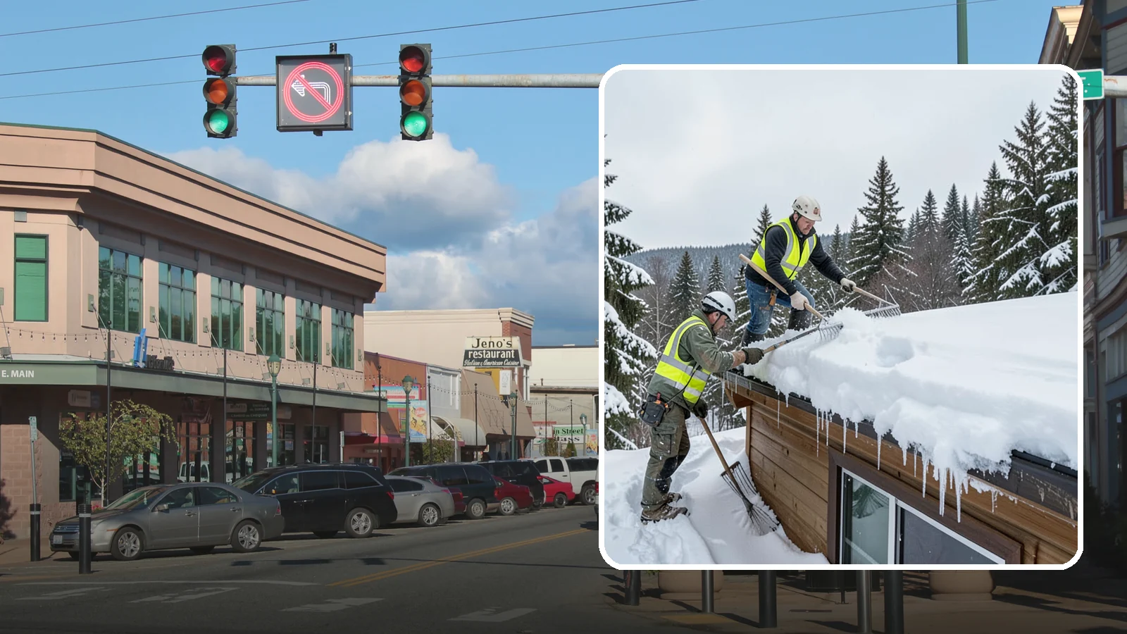 Low-Slope Roof Snow Removal in Monroe, Snohomish County, WA - We remove snow from flat and low-slope roofs where heavy Northwest snow collects and lingers.