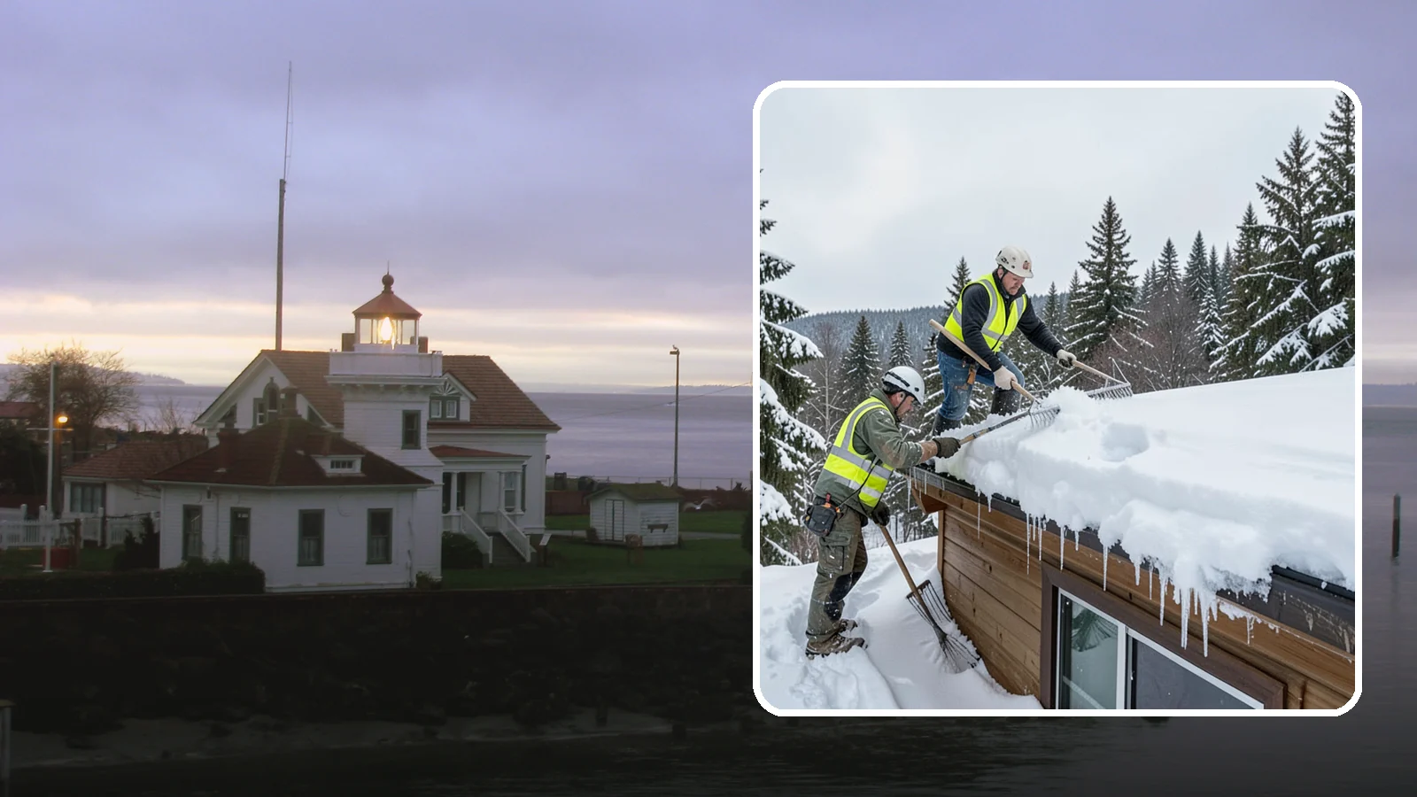 Low-Slope Roof Snow Removal in Mukilteo, Snohomish County, WA - We remove snow from flat and low-slope roofs where heavy Northwest snow collects and lingers.
