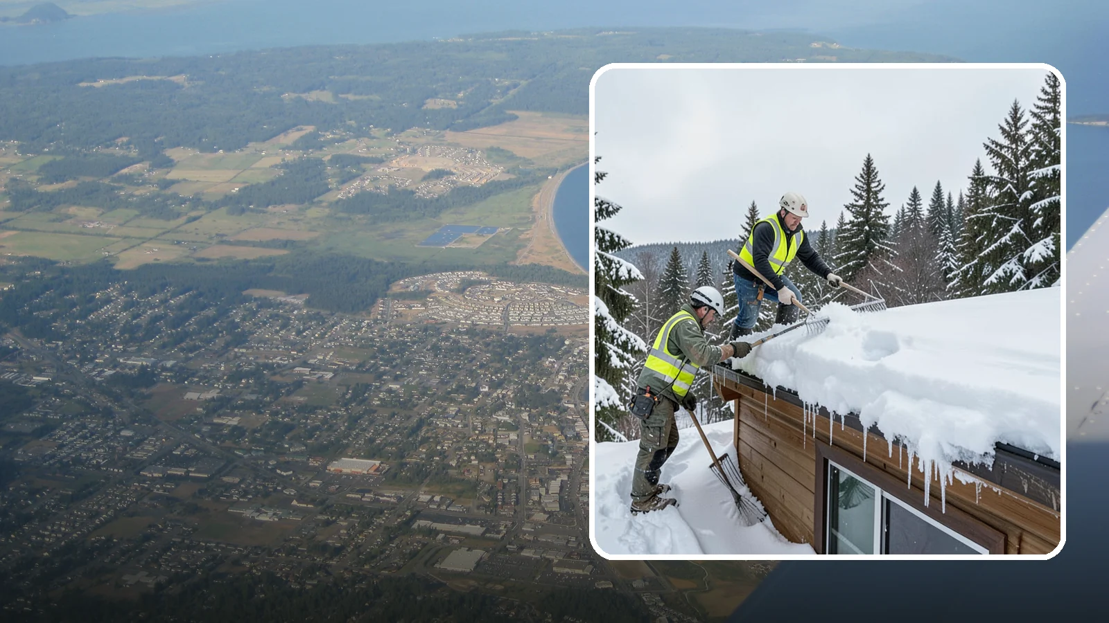 Low-Slope Roof Snow Removal in Oak Harbor, Island County, WA - We remove snow from flat and low-slope roofs where heavy Northwest snow collects and lingers.