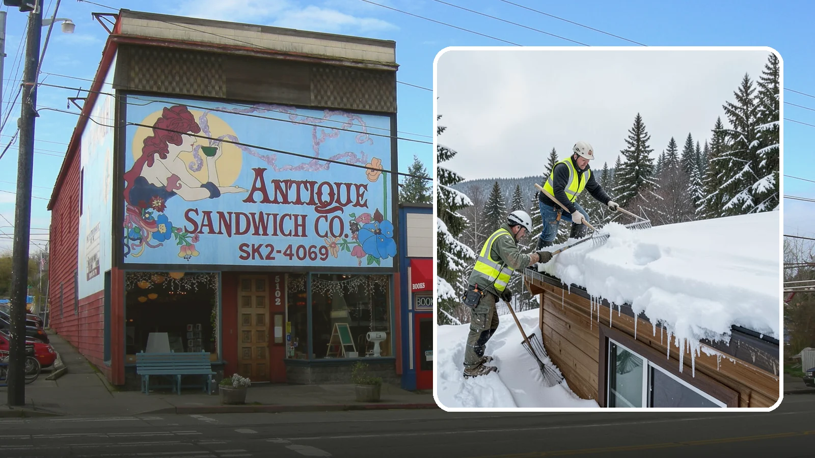 Low-Slope Roof Snow Removal in Ruston, Pierce County, WA - We remove snow from flat and low-slope roofs where heavy Northwest snow collects and lingers.