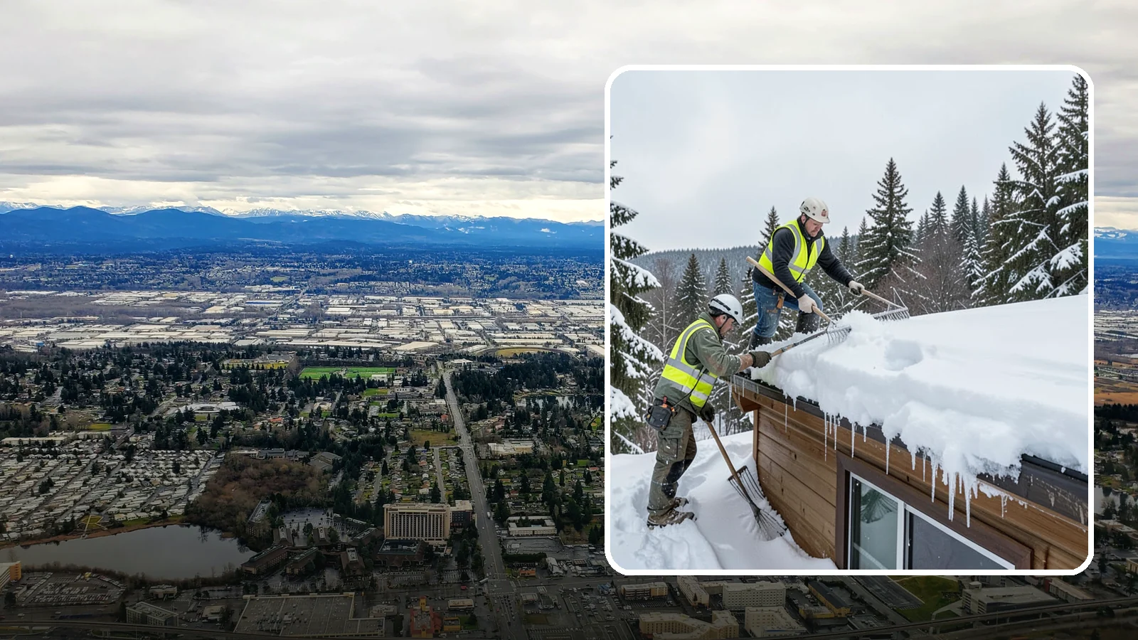 Low-Slope Roof Snow Removal in SeaTac, King County, WA - We remove snow from flat and low-slope roofs where heavy Northwest snow collects and lingers.