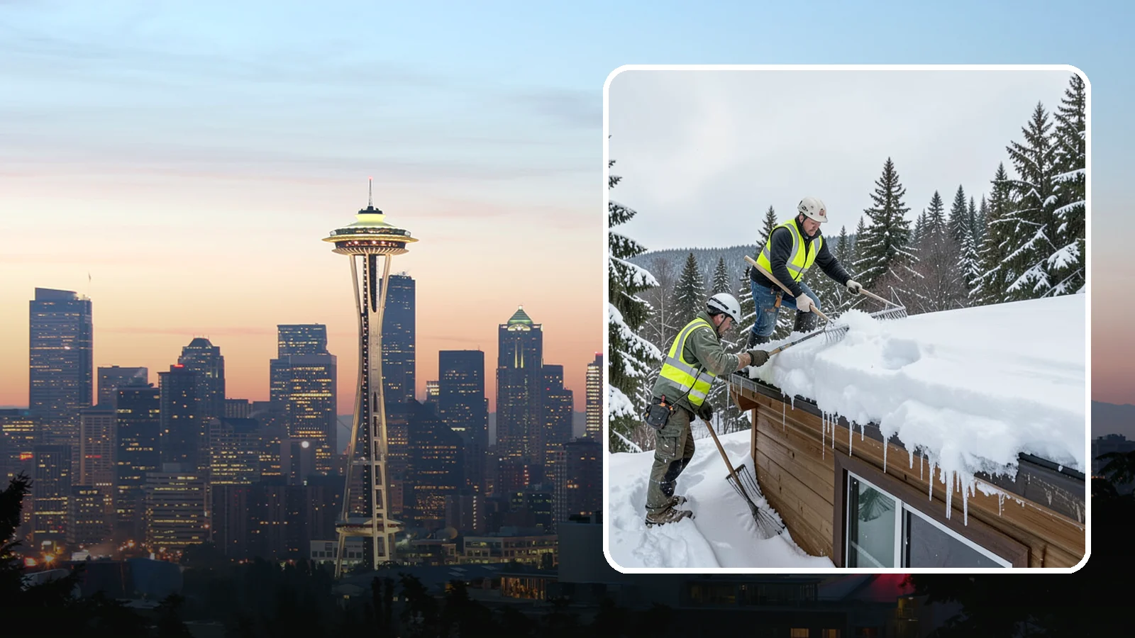 Low-Slope Roof Snow Removal in Seattle, King County, WA - We remove snow from flat and low-slope roofs where heavy Northwest snow collects and lingers.