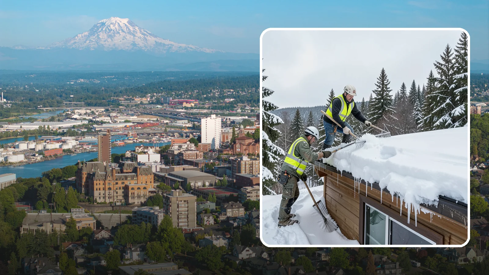 Low-Slope Roof Snow Removal in Tacoma, Pierce County, WA - We remove snow from flat and low-slope roofs where heavy Northwest snow collects and lingers.