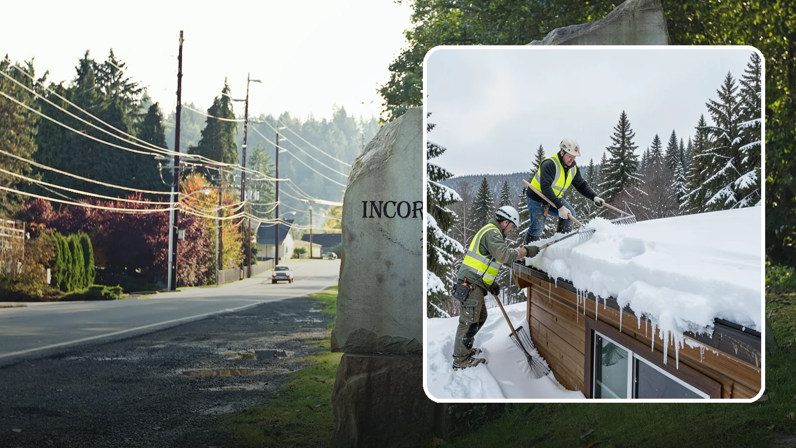 Low-Slope Roof Snow Removal in Wilkeson, Pierce County, WA - We remove snow from flat and low-slope roofs where heavy Northwest snow collects and lingers.
