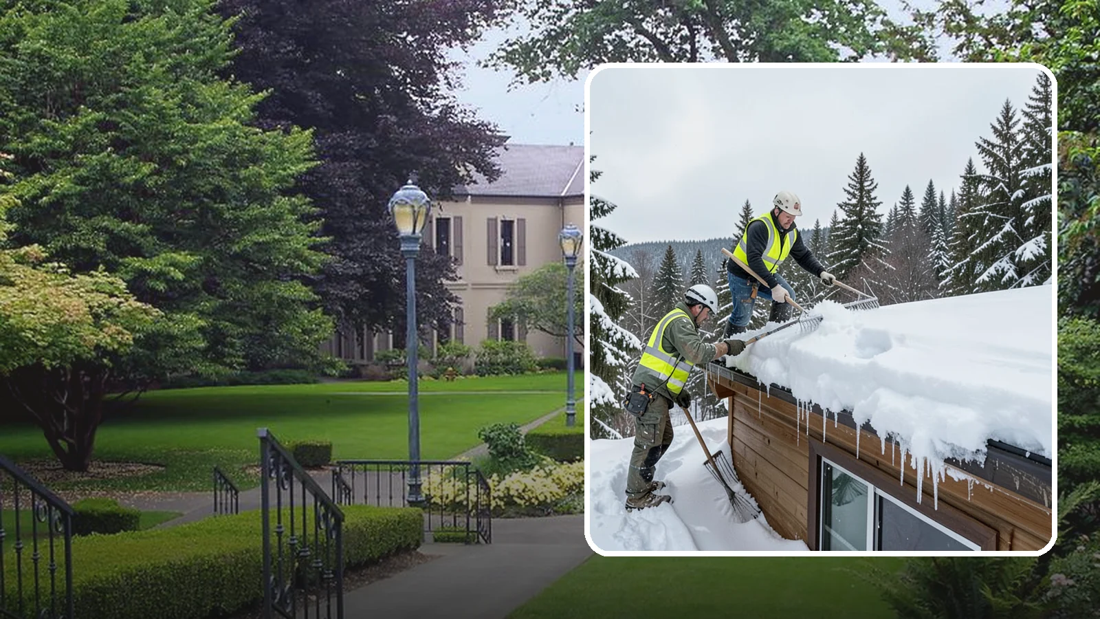 Low-Slope Roof Snow Removal in Woodinville, King County, WA - We remove snow from flat and low-slope roofs where heavy Northwest snow collects and lingers.