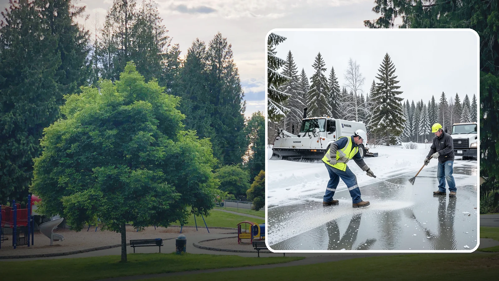 Magnesium Chloride Application in Bonney Lake, Pierce County, WA - Magnesium chloride application melts ice at lower temperatures while being gentler on concrete, plants, and pets than rock salt.