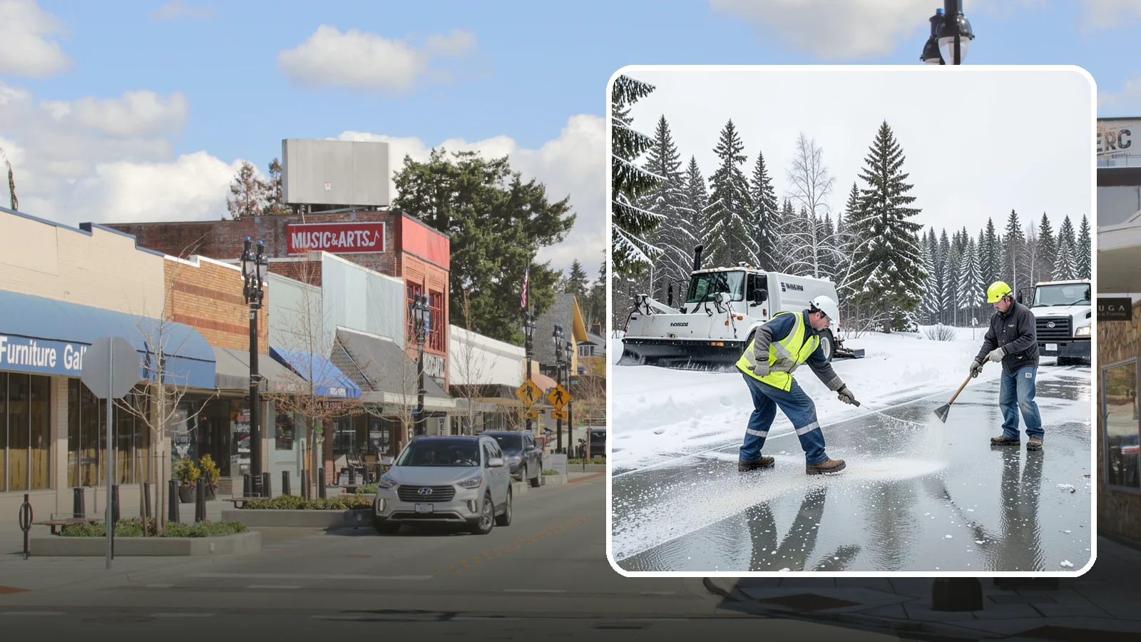 Magnesium Chloride Application in Bothell, King County, WA - Magnesium chloride application melts ice at lower temperatures while being gentler on concrete, plants, and pets than rock salt.