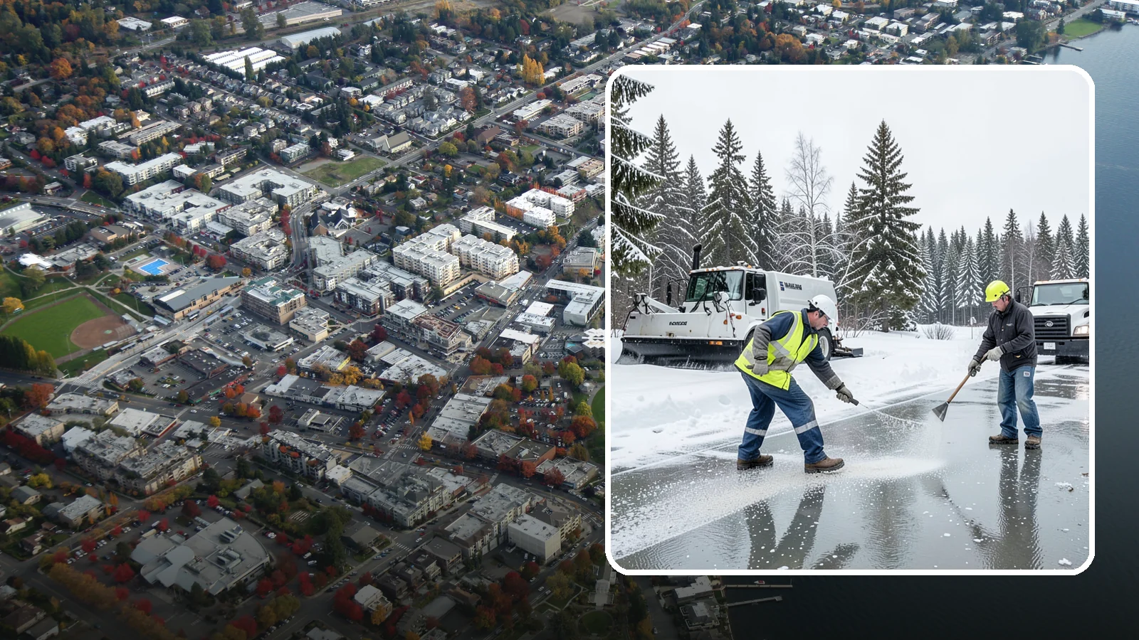 Magnesium Chloride Application in Kirkland, King County, WA - Magnesium chloride application melts ice at lower temperatures while being gentler on concrete, plants, and pets than rock salt.