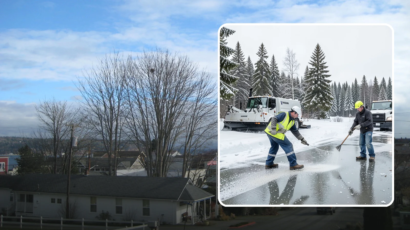 Magnesium Chloride Application in Langley, Island County, WA - Magnesium chloride application melts ice at lower temperatures while being gentler on concrete, plants, and pets than rock salt.