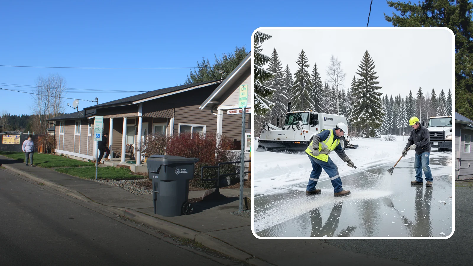 Magnesium Chloride Application in South Prairie, Pierce County, WA - Magnesium chloride application melts ice at lower temperatures while being gentler on concrete, plants, and pets than rock salt.