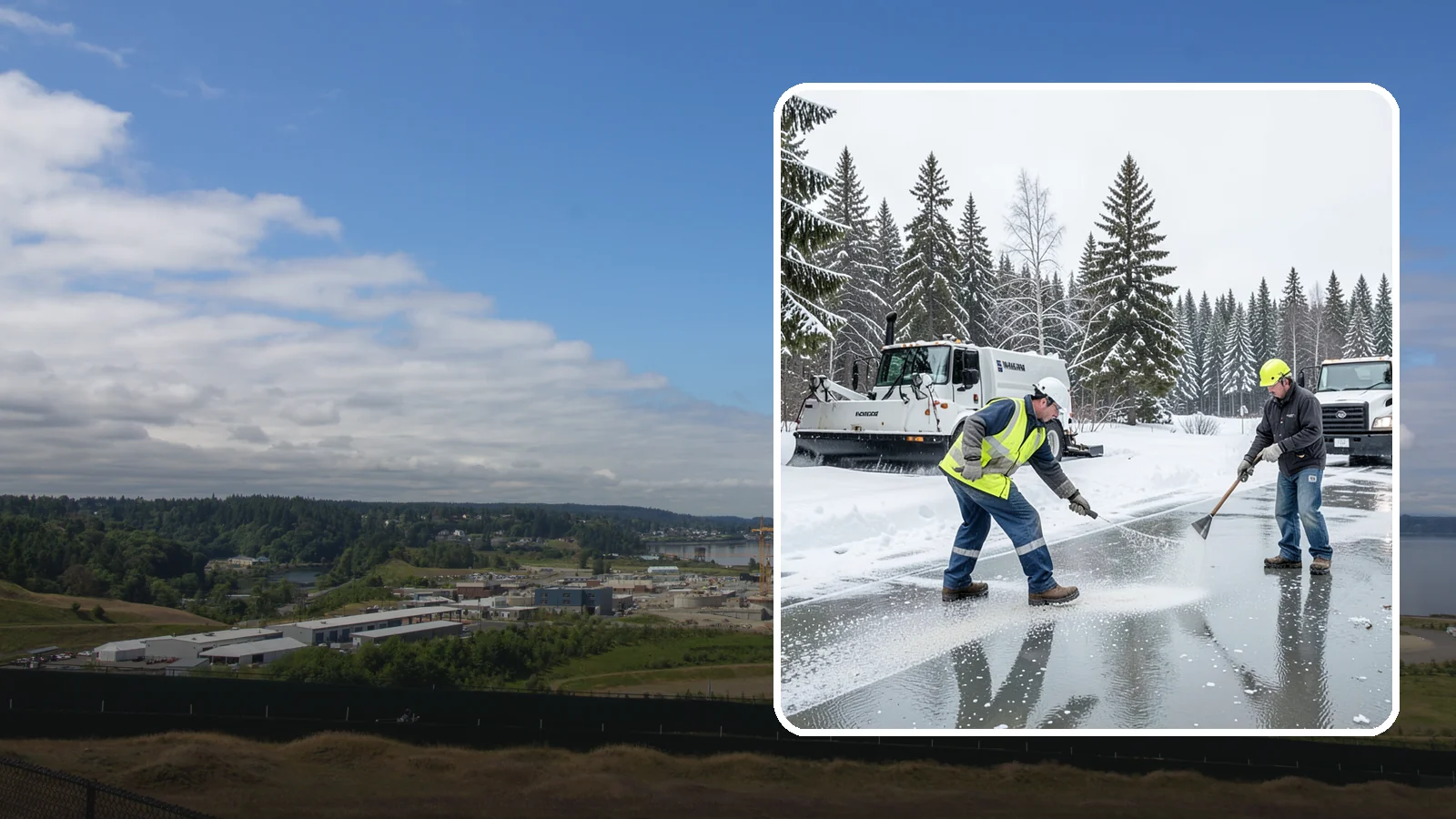 Magnesium Chloride Application in University Place, Pierce County, WA - Magnesium chloride application melts ice at lower temperatures while being gentler on concrete, plants, and pets than rock salt.