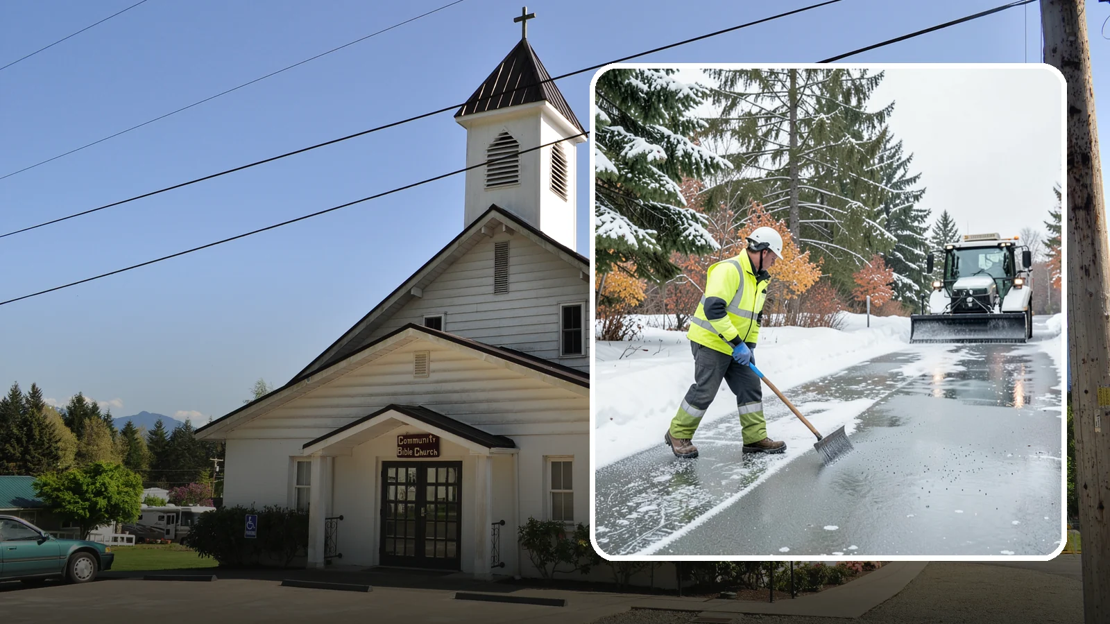 Magnesium Chloride Spreading in Concrete, Skagit County, WA - Magnesium chloride spreading delivers effective deicing with less damage to concrete, vegetation, and paws than harsher salts.