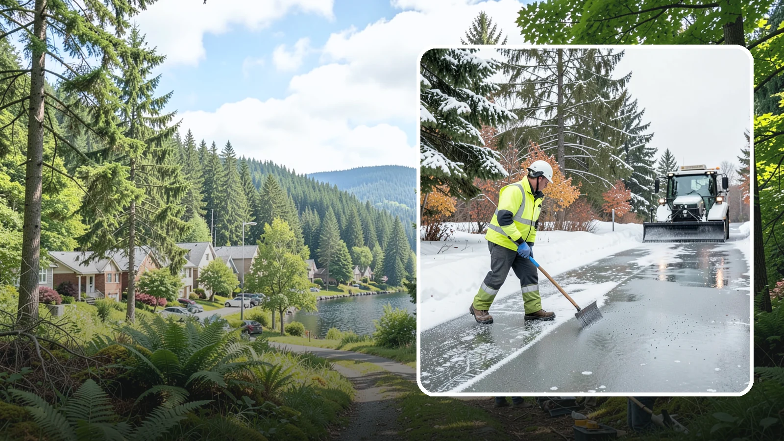 Magnesium Chloride Spreading in Lake Forest Park, King County, WA - Magnesium chloride spreading delivers effective deicing with less damage to concrete, vegetation, and paws than harsher salts.