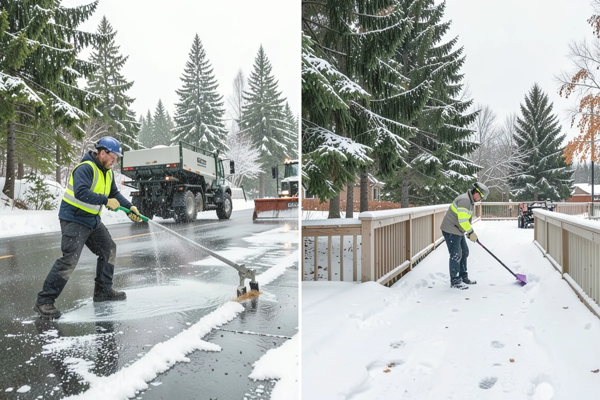 Magnesium Chloride Spreading in Mill Creek, Snohomish County, WA - Survey the site for landscaping and pet-traffic areas that need a milder deicer