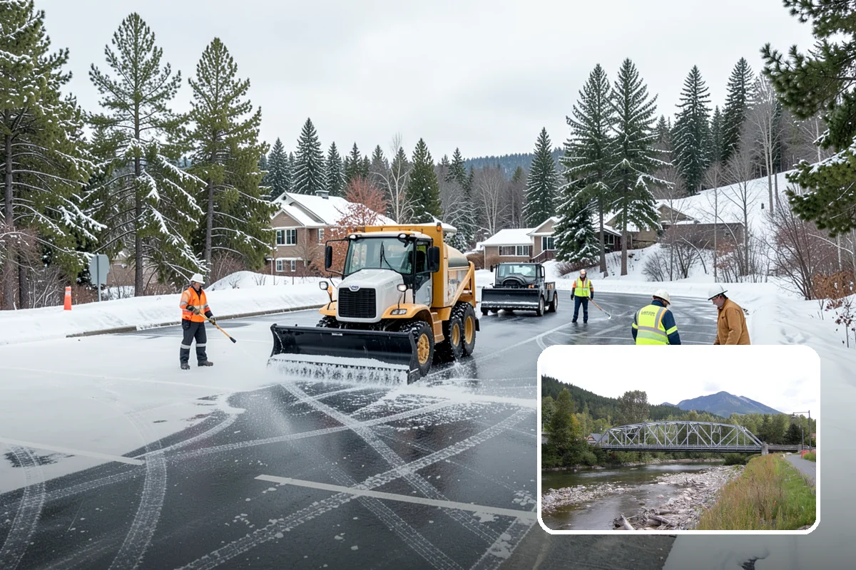 Magnesium Chloride Spreading in Skykomish, King County, WA - Less corrosive to concrete, rebar, and metal railings than rock salt