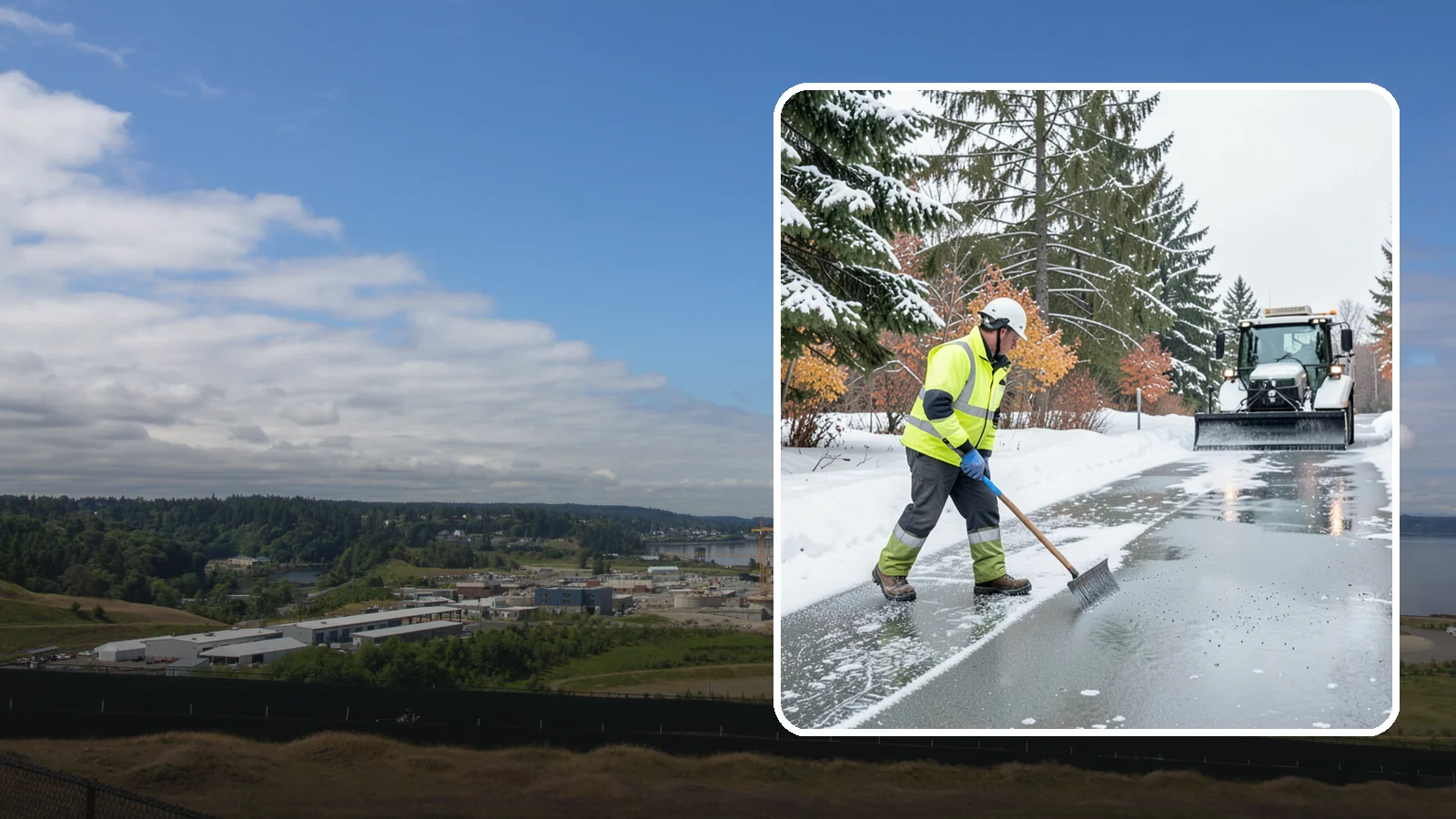 Magnesium Chloride Spreading in University Place, Pierce County, WA - Magnesium chloride spreading delivers effective deicing with less damage to concrete, vegetation, and paws than harsher salts.