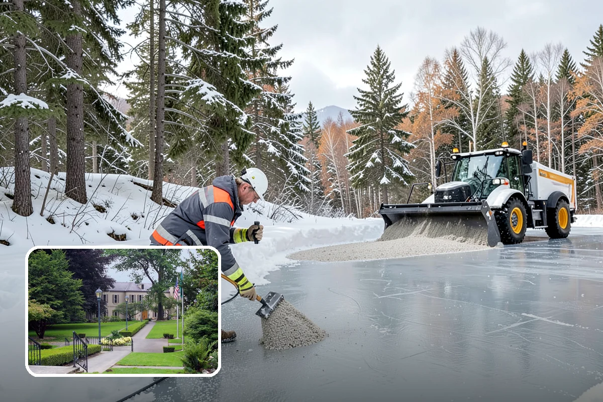 Magnesium Chloride Spreading in Woodinville, King County, WA - Less corrosive to concrete, rebar, and metal railings than rock salt