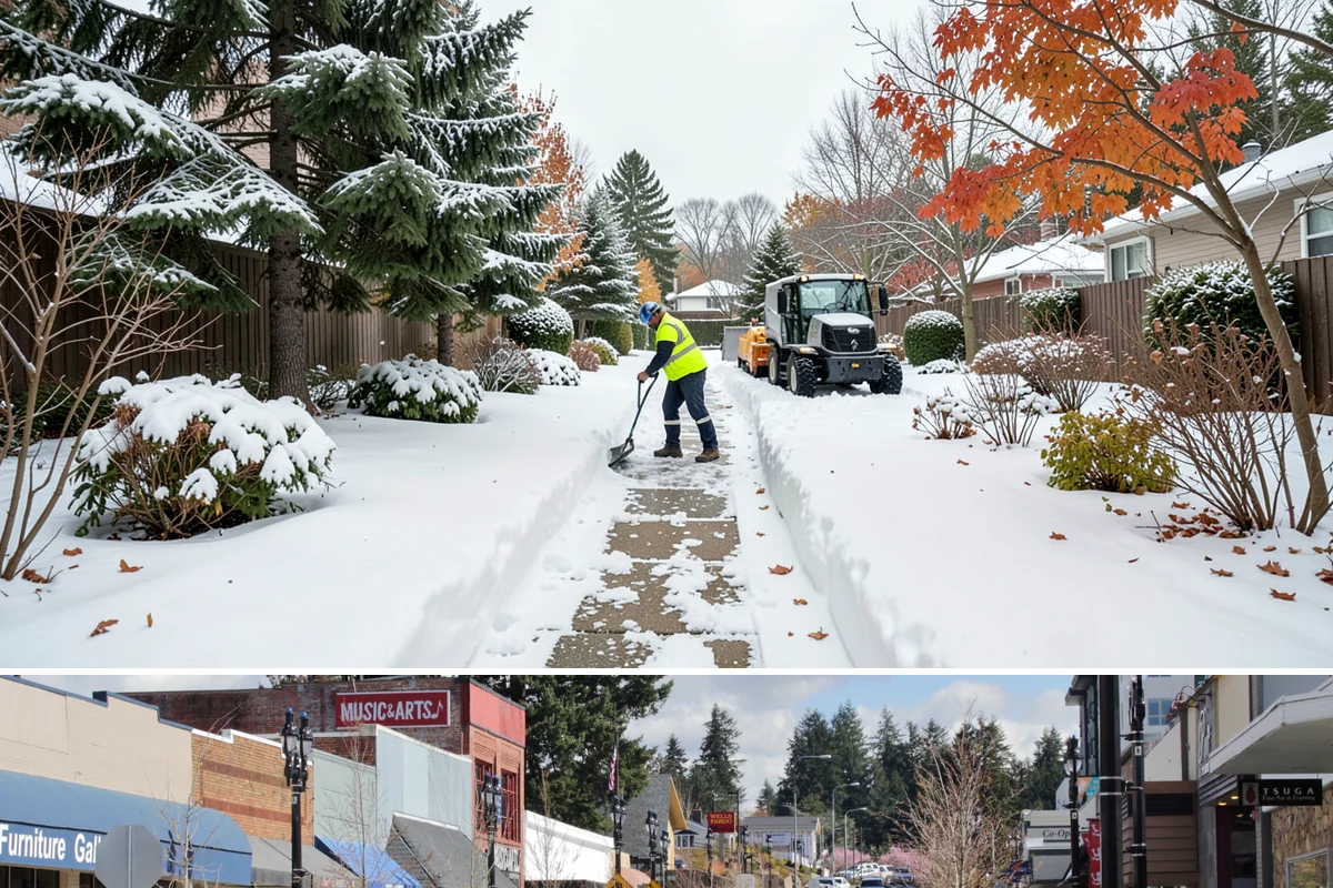 Mail Kiosk Clearing in Bothell, King County, WA - Cleared each morning after accumulation so mail service continues through the November-to-March snow window.