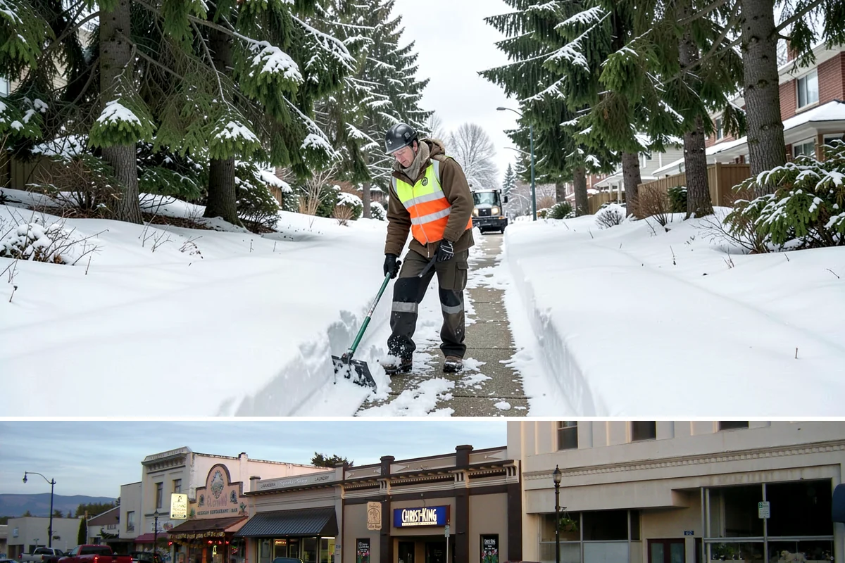 Mail Kiosk Clearing in Burlington, Skagit County, WA - Cleared each morning after accumulation so mail service continues through the November-to-March snow window.