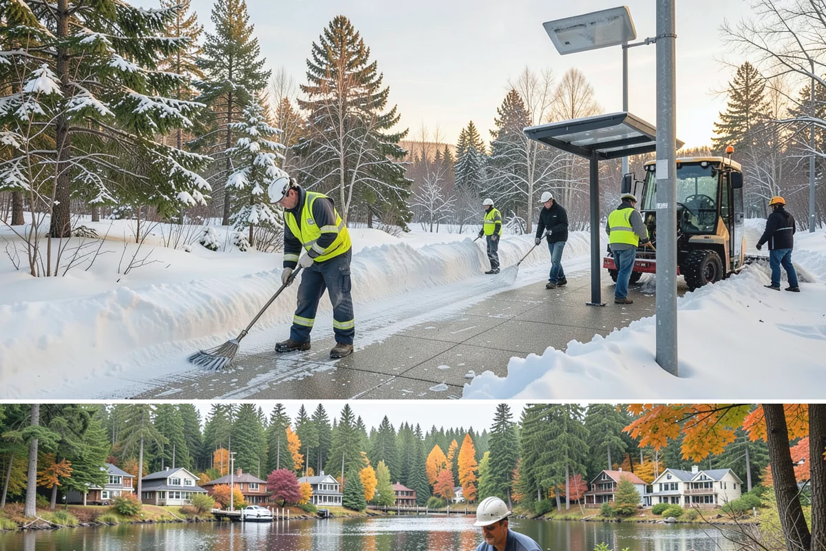 Mail Kiosk Clearing in La Conner, Skagit County, WA - Cleared each morning after accumulation so mail service continues through the November-to-March snow window.