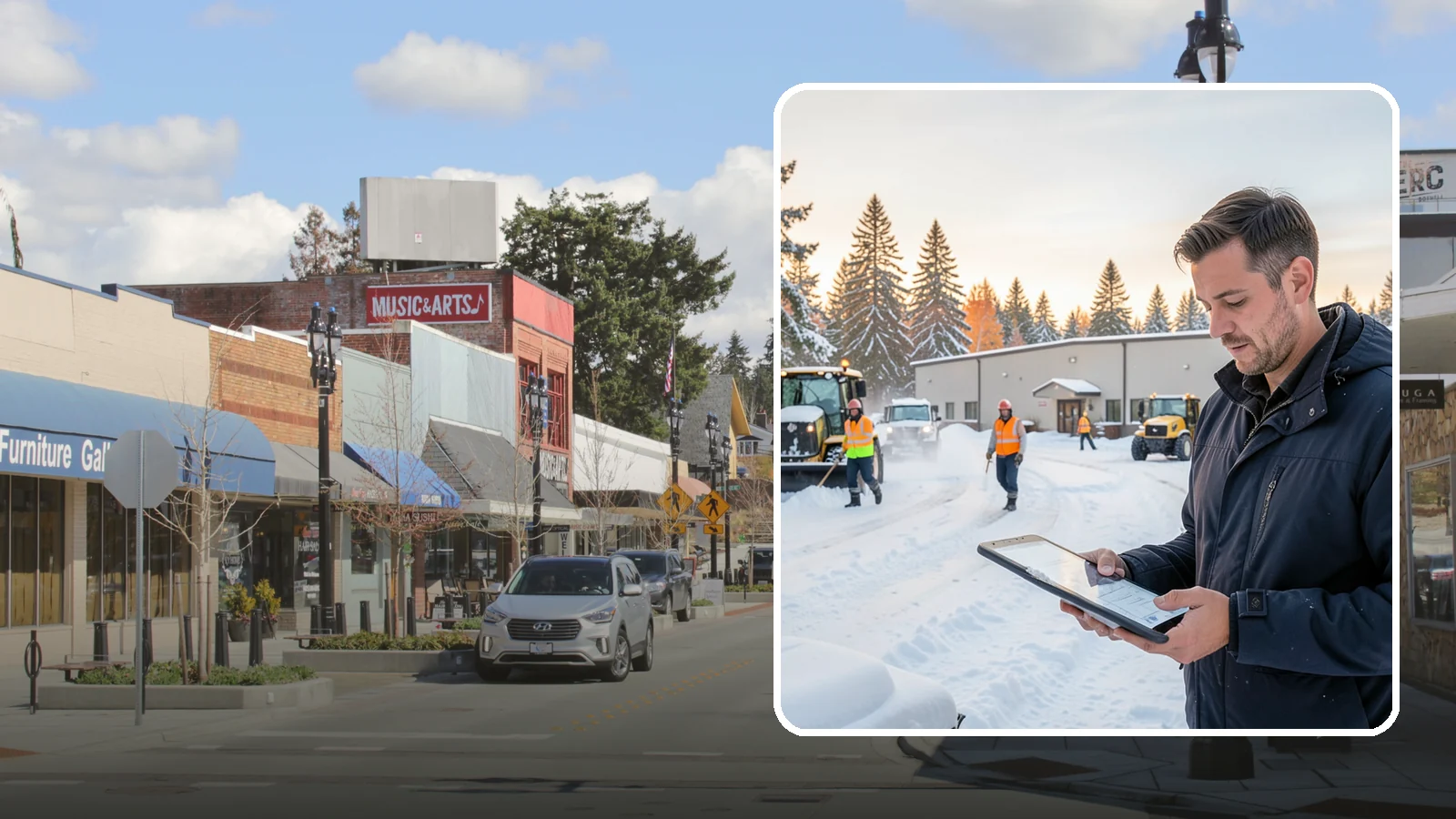 Manufacturing Plant Snow Removal in Bothell, King County, WA - Keep raw materials arriving and finished goods shipping by having your plant's shipping yards, employee lots, and pedestrian...