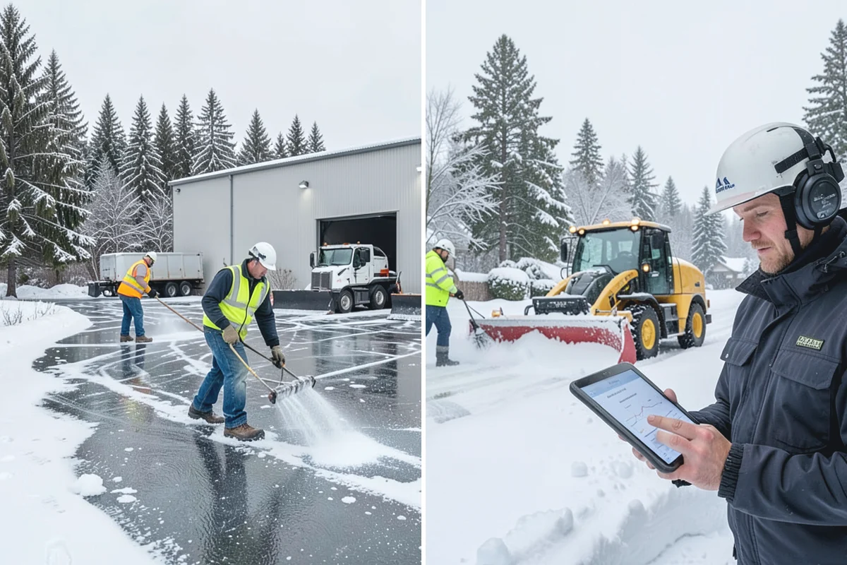 Manufacturing Plant Snow Removal in Buckley, Pierce County, WA - Map shipping yards, inter-building routes, and worker lots