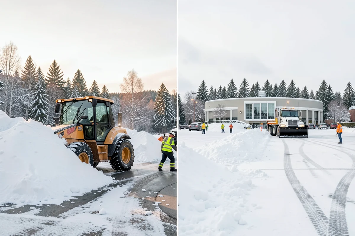 Manufacturing Plant Snow Removal in Fircrest, Pierce County, WA - Map shipping yards, inter-building routes, and worker lots