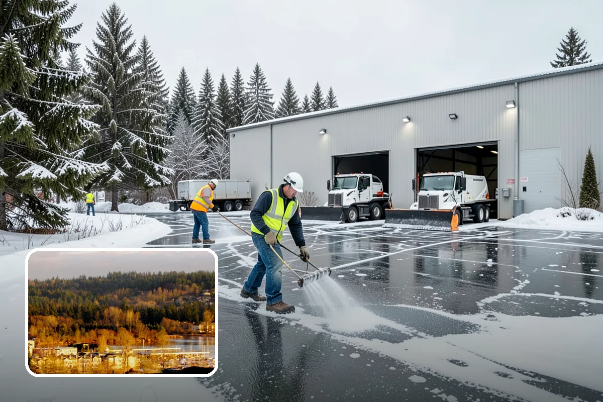 Manufacturing Plant Snow Removal in Kenmore, King County, WA - Shipping and receiving yards open for inbound freight