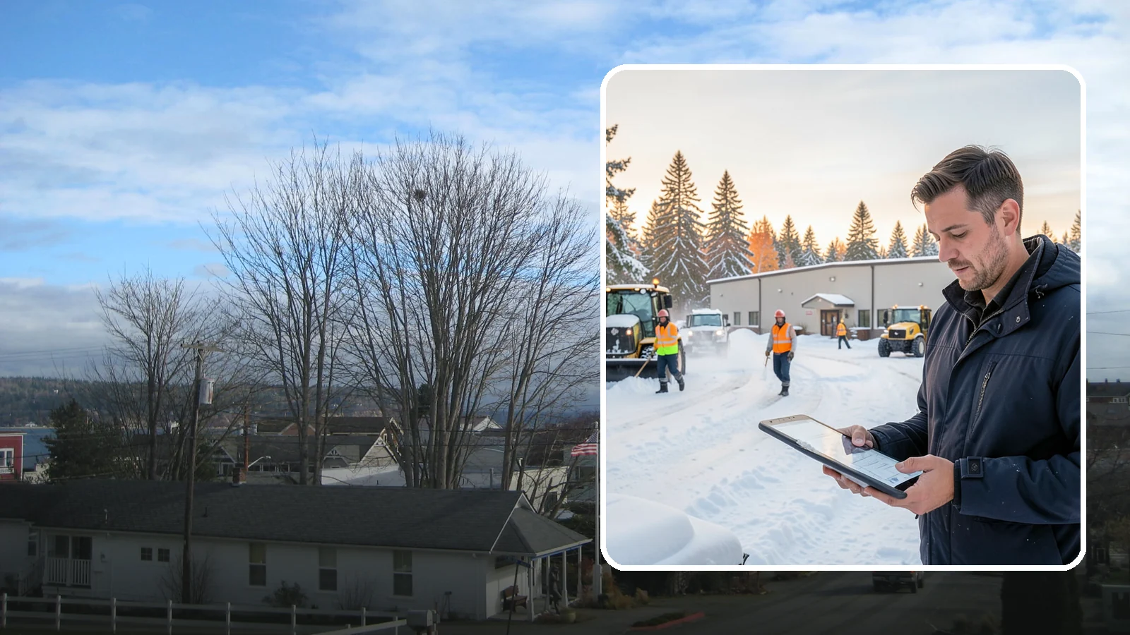 Manufacturing Plant Snow Removal in Langley, Island County, WA - Keep raw materials arriving and finished goods shipping by having your plant's shipping yards, employee lots, and pedestrian...