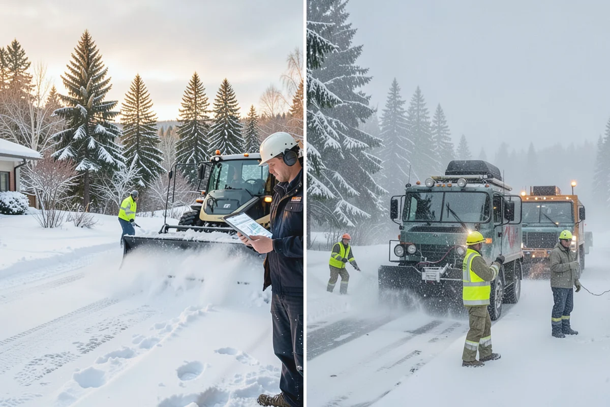 Manufacturing Plant Snow Removal in Medina, King County, WA - Map shipping yards, inter-building routes, and worker lots