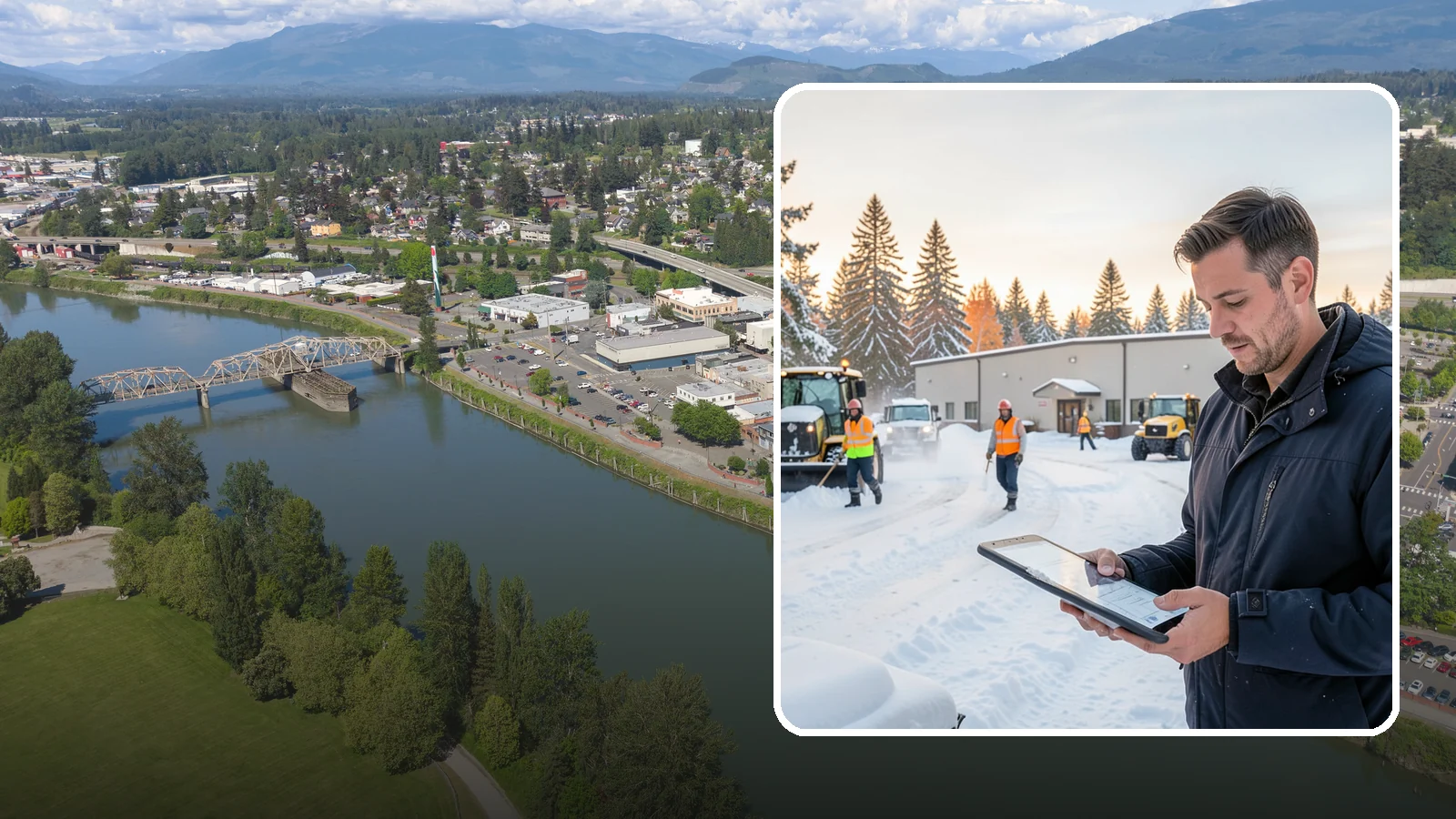 Manufacturing Plant Snow Removal in Mount Vernon, Skagit County, WA - Keep raw materials arriving and finished goods shipping by having your plant's shipping yards, employee lots, and pedestrian...