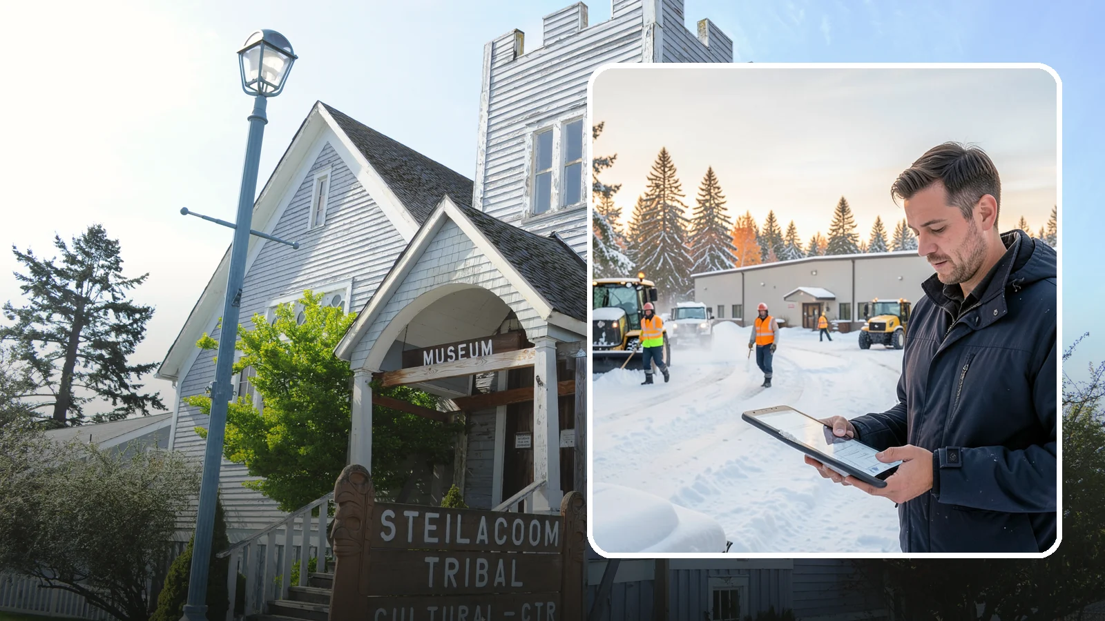 Manufacturing Plant Snow Removal in Steilacoom, Pierce County, WA - Keep raw materials arriving and finished goods shipping by having your plant's shipping yards, employee lots, and pedestrian...