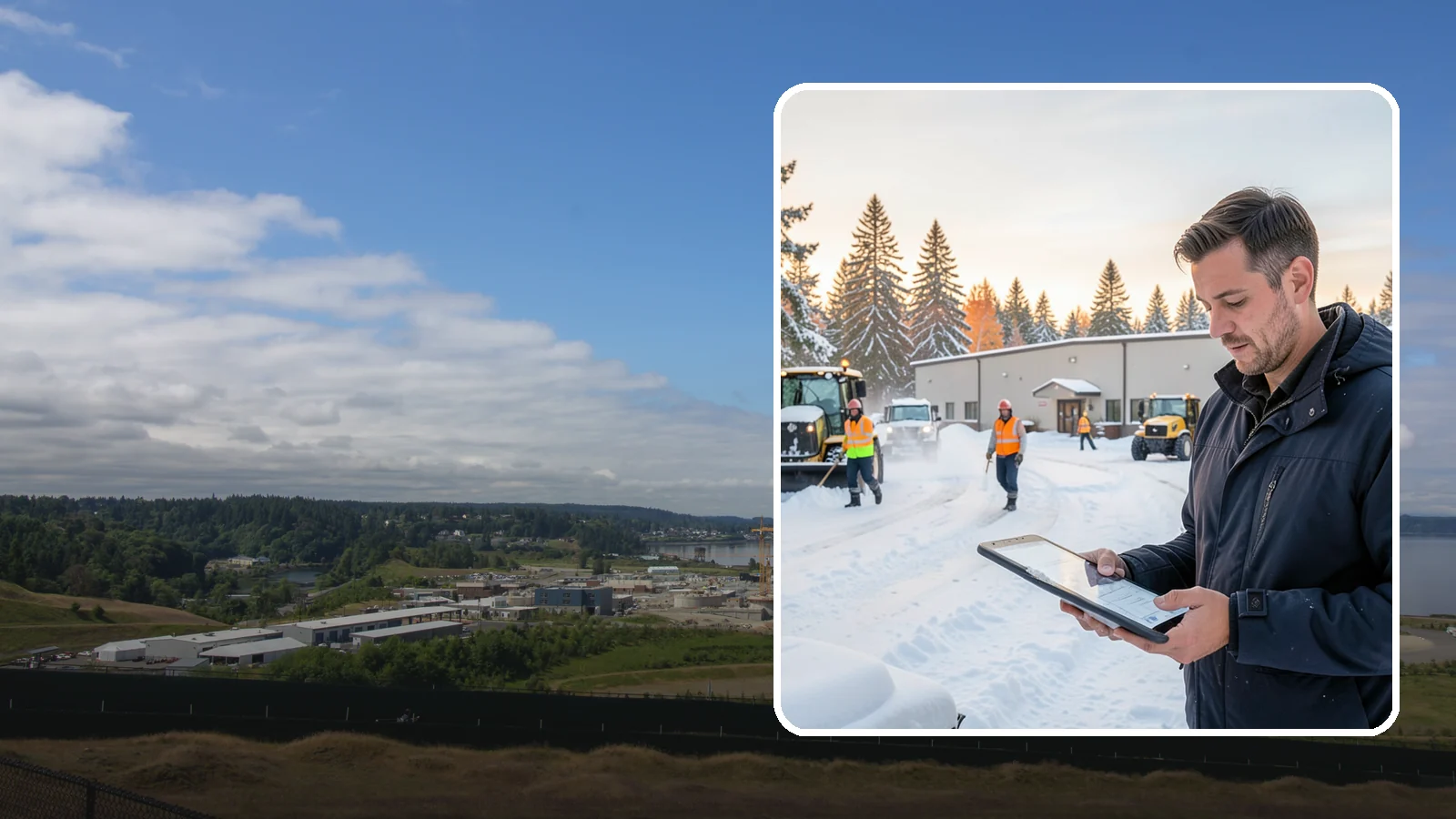 Manufacturing Plant Snow Removal in University Place, Pierce County, WA - Keep raw materials arriving and finished goods shipping by having your plant's shipping yards, employee lots, and pedestrian...