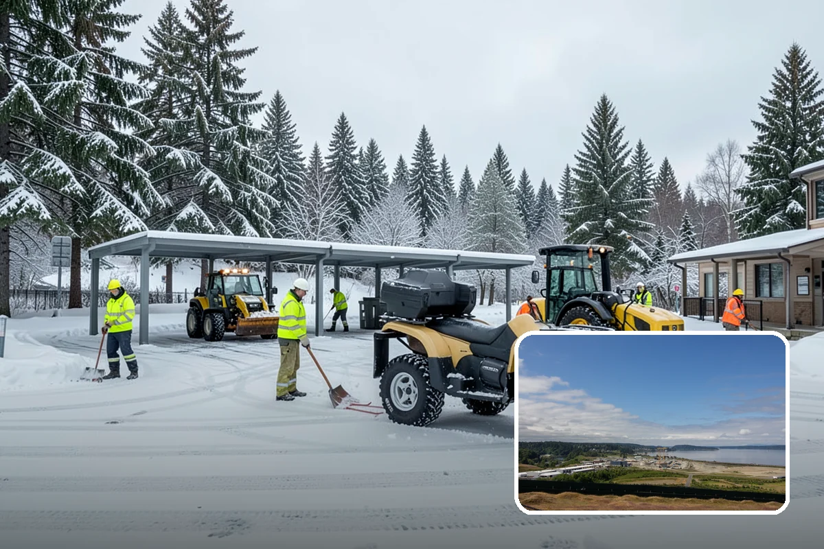 Manufacturing Plant Snow Removal in University Place, Pierce County, WA - Shipping and receiving yards open for inbound freight