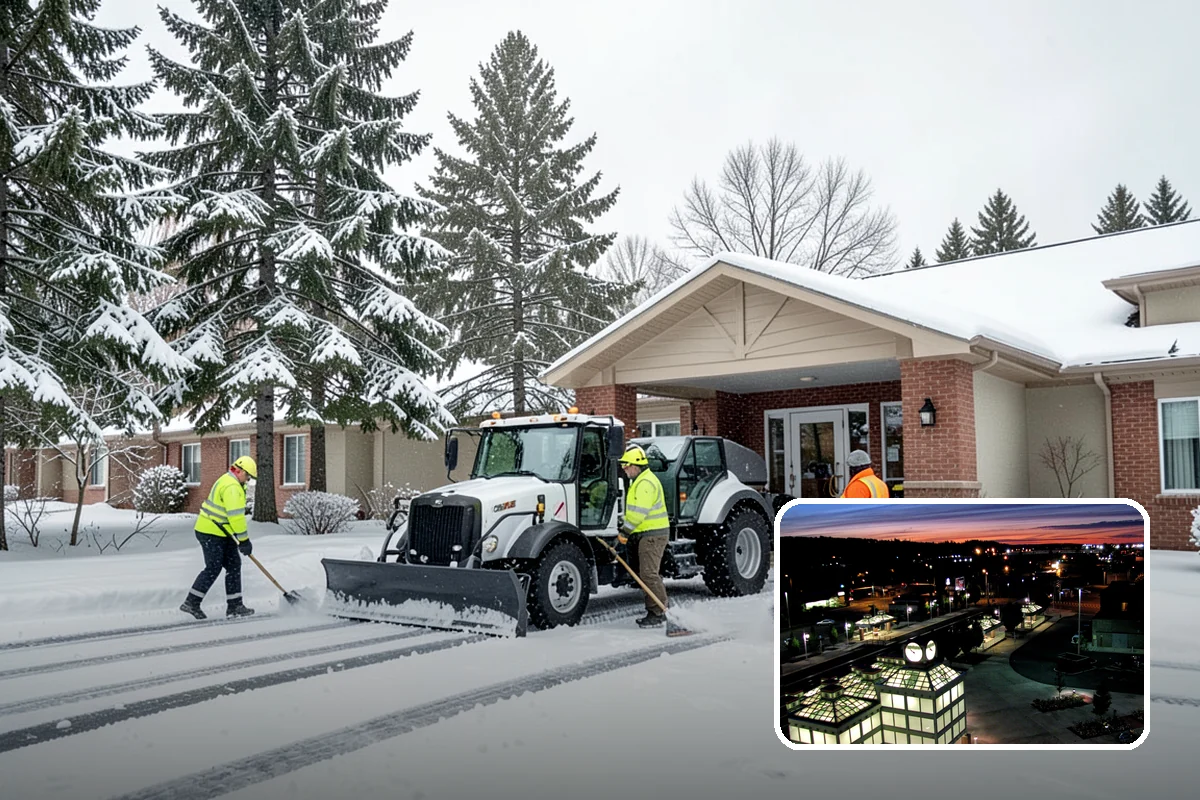 Medical Office Parking Lot Snow Removal in Auburn, King County, WA - Vulnerable patients reach the entrance over cleared, deiced surfaces