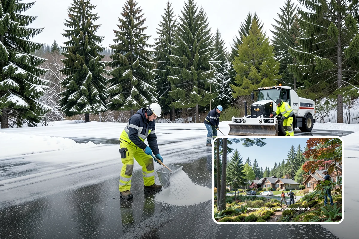 Medical Office Parking Lot Snow Removal in Edgewood, Pierce County, WA - Vulnerable patients reach the entrance over cleared, deiced surfaces