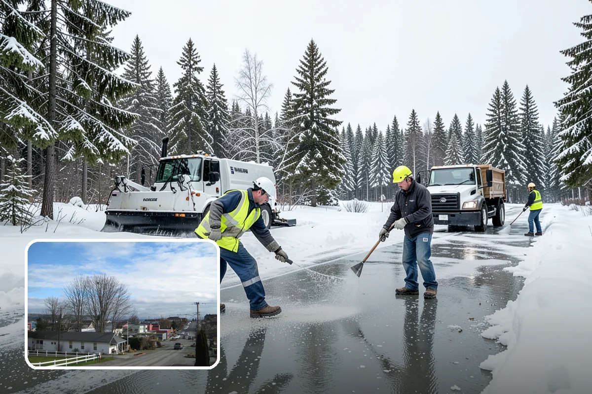 Medical Office Parking Lot Snow Removal in Langley, Island County, WA - Vulnerable patients reach the entrance over cleared, deiced surfaces