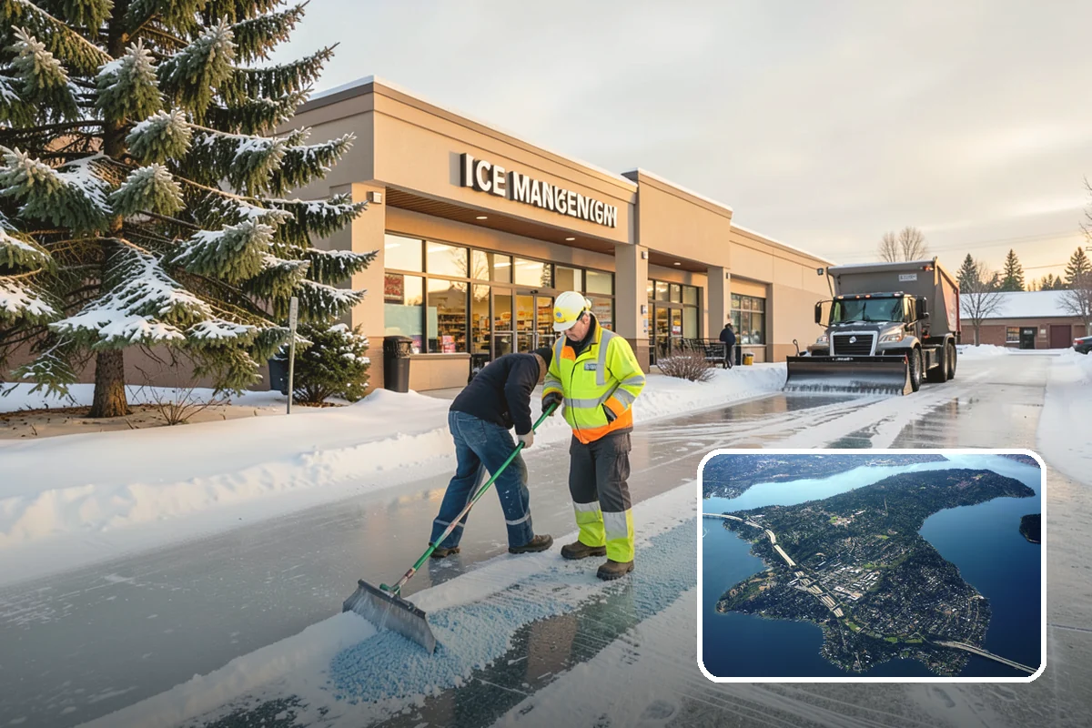 Medical Office Parking Lot Snow Removal in Mercer Island, King County, WA - Vulnerable patients reach the entrance over cleared, deiced surfaces