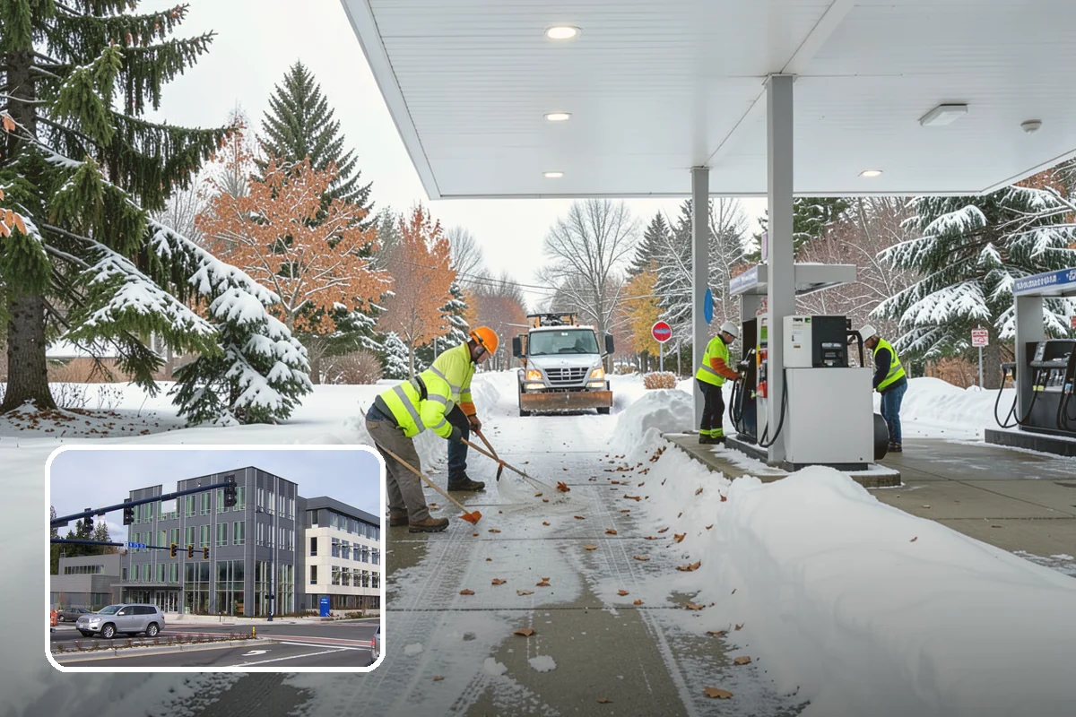 Medical Office Parking Lot Snow Removal in Shoreline, King County, WA - Vulnerable patients reach the entrance over cleared, deiced surfaces