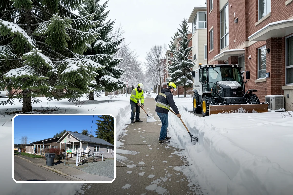 Medical Office Parking Lot Snow Removal in South Prairie, Pierce County, WA - Vulnerable patients reach the entrance over cleared, deiced surfaces