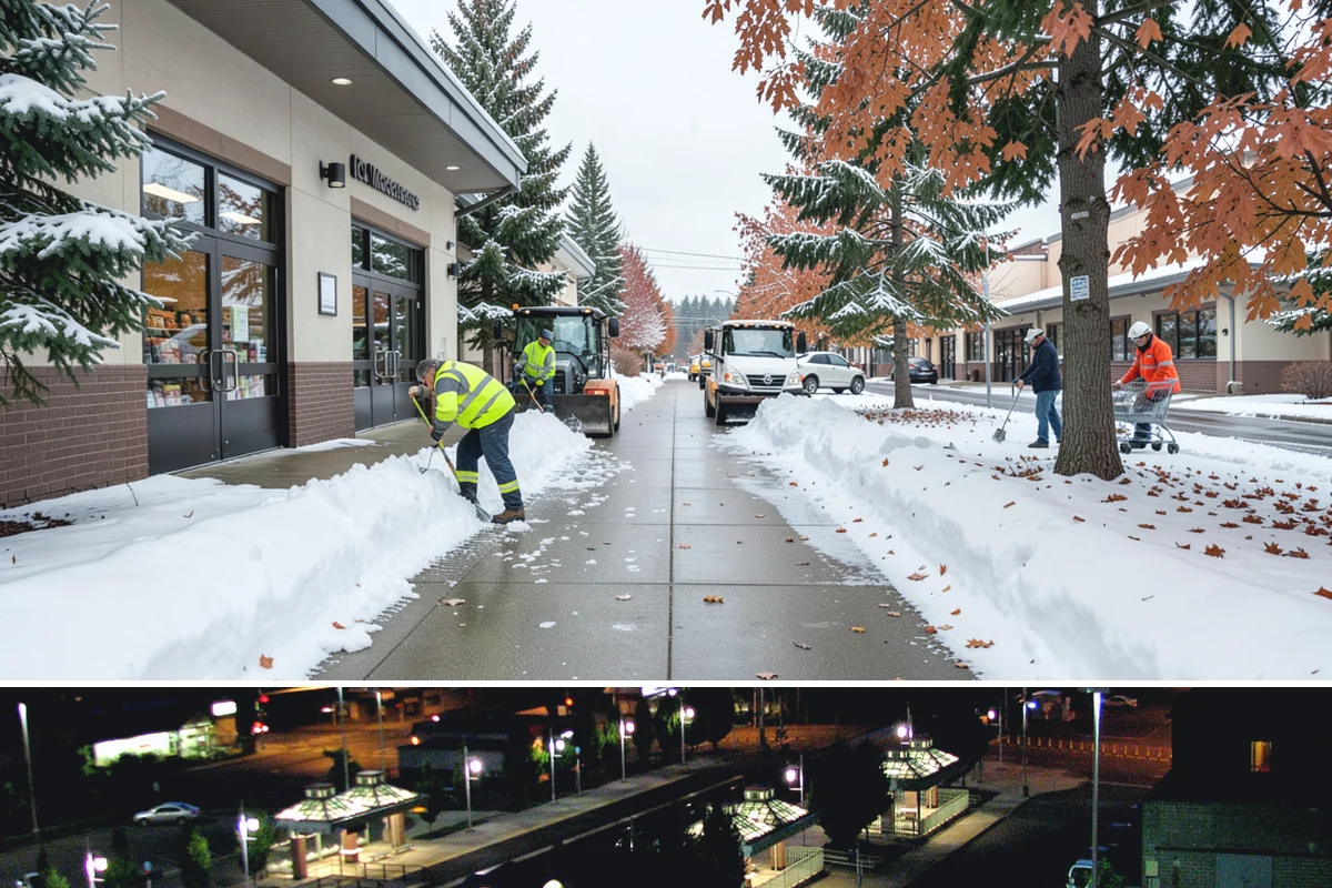 Medical Office Sidewalk Clearing in Auburn, King County, WA - Medical office risk runs from late November through February, with day-long freeze-thaw demanding repeat visits during clinic...