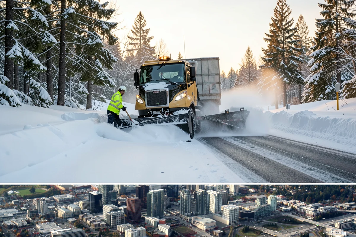 Medical Office Sidewalk Clearing in Bellevue, King County, WA - Medical office risk runs from late November through February, with day-long freeze-thaw demanding repeat visits during clinic...