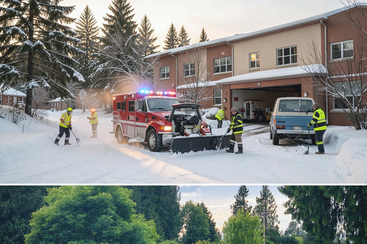 Medical Office Sidewalk Clearing in Bonney Lake, Pierce County, WA - Medical office risk runs from late November through February, with day-long freeze-thaw demanding repeat visits during clinic...