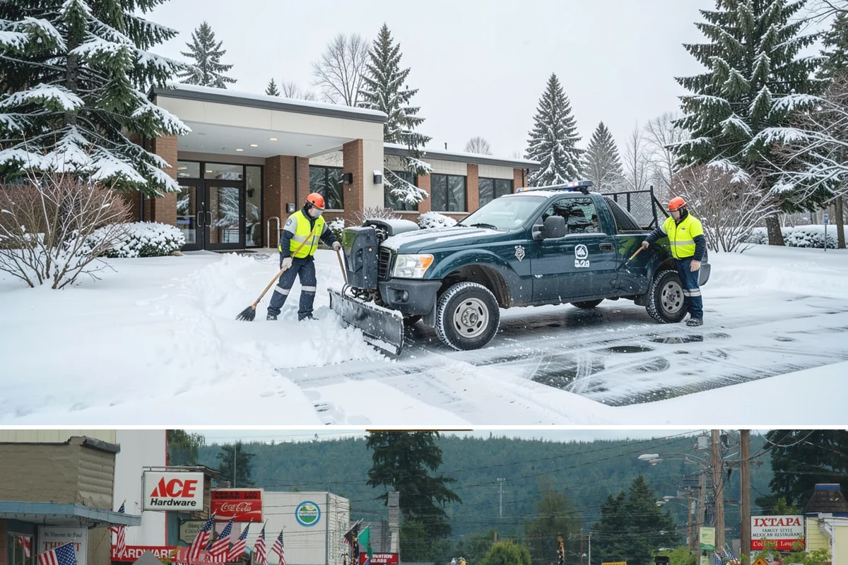 Medical Office Sidewalk Clearing in Carnation, King County, WA - Medical office risk runs from late November through February, with day-long freeze-thaw demanding repeat visits during clinic...